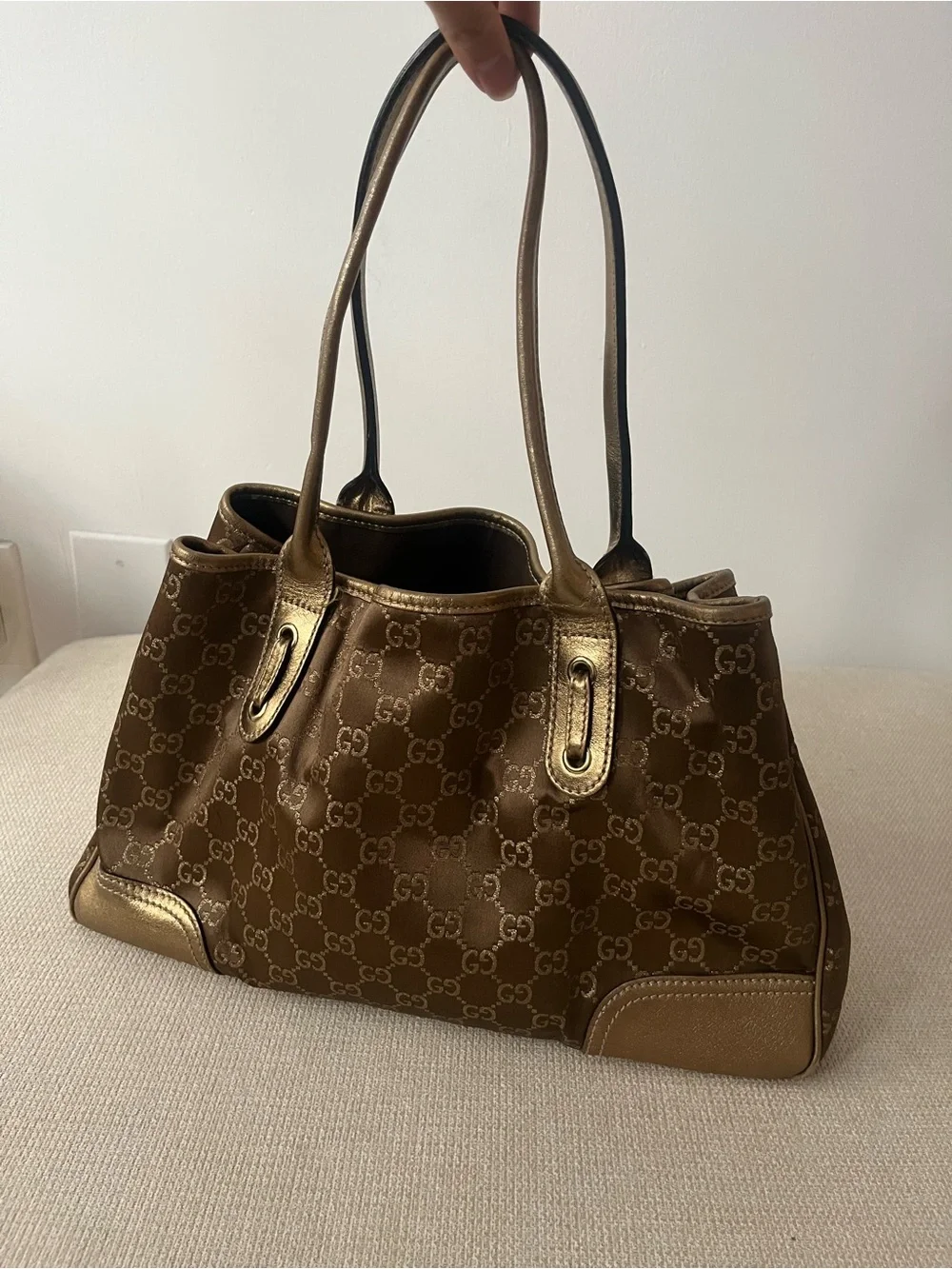 Authentic Gucci Metallic Brown GG Monogram Shoulder Bag - Picture 2 of 16